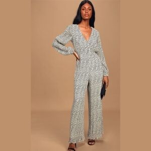 PERFECT Spot Cream Print Pleated Wide-Leg Jumpsuit Size: S